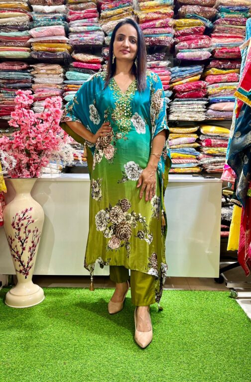 Digital Print kaftan with Real Mirror Work