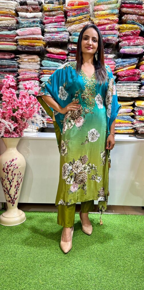 Digital Print kaftan with Real Mirror Work