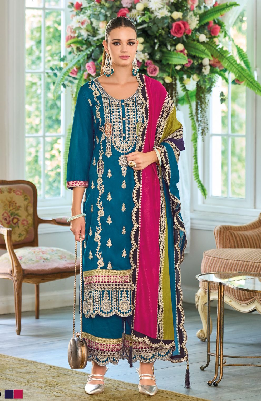 Pure Chinon Fully Embroidered Pakistani Suit with designer Dupatta