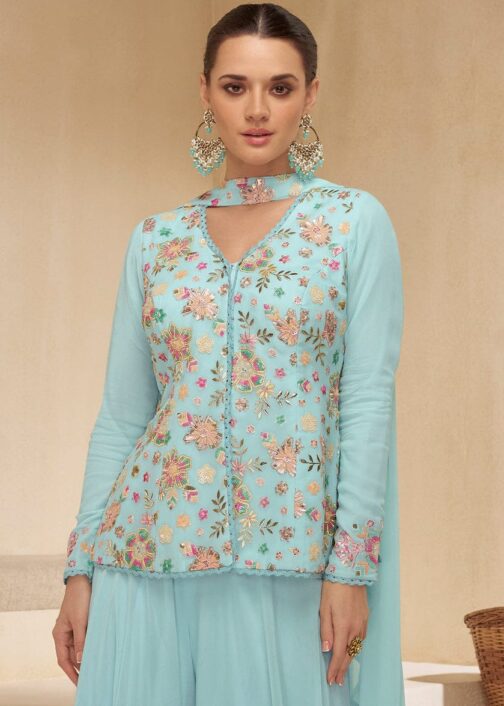 Pure Georgette Embroidered Palazzo Set