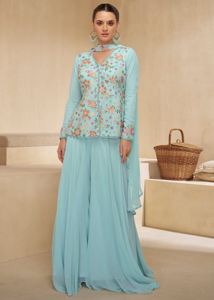 Pure Georgette Embroidered Palazzo Set