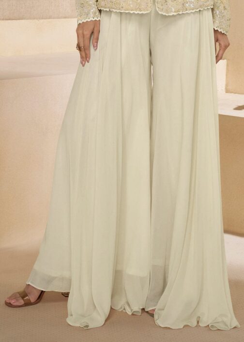 Pearl White Pure Georgette Embroidered Palazzo Suit with Necklace Dupatta