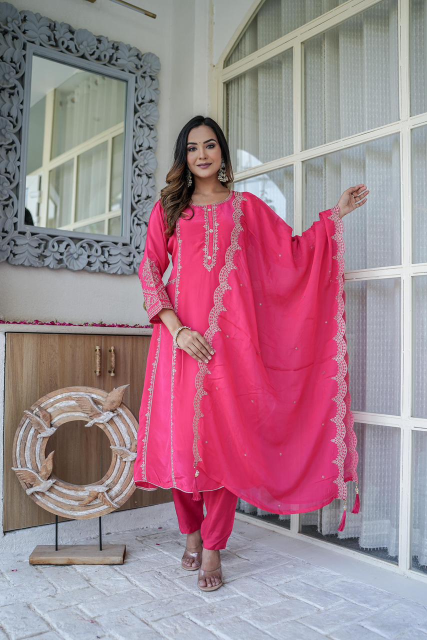 Pure Crape A-Line Designer Suit Set