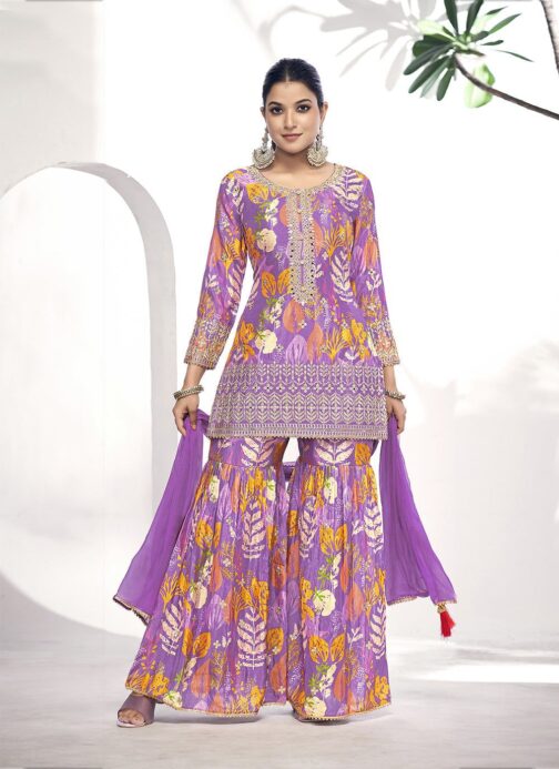 Designer Lavender Sharara Set