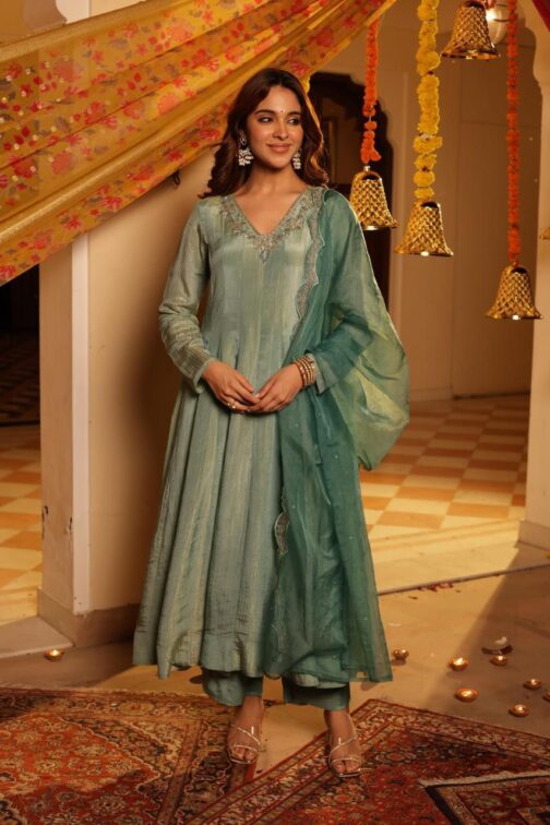 Designer Crush Tissue Anarkali with Organza Dupatta