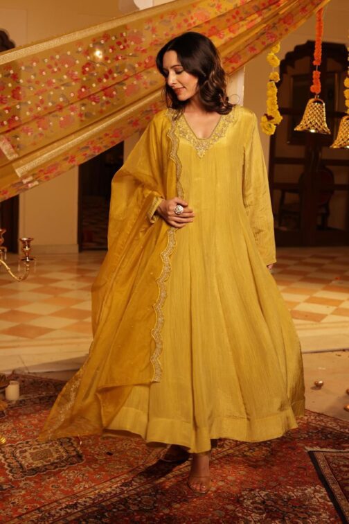 Designer Crush Tissue Anarkali with Organza Dupatta