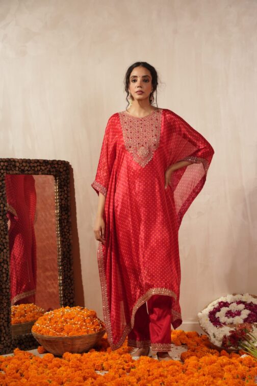 Designer Bandhej Kaftan Set