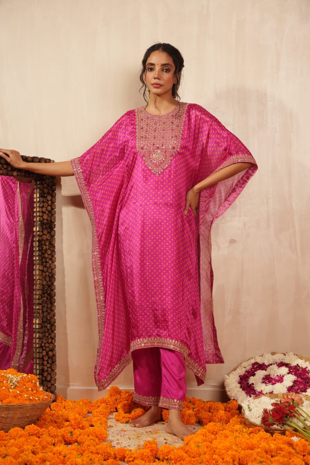 Designer Bandhej Kaftan Set