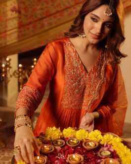 Pure Silk Orange Designer Suit