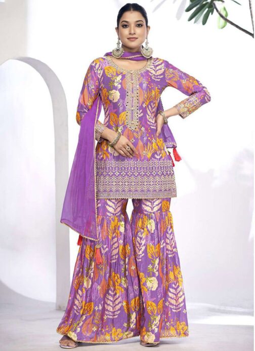 Designer Lavender Sharara Set