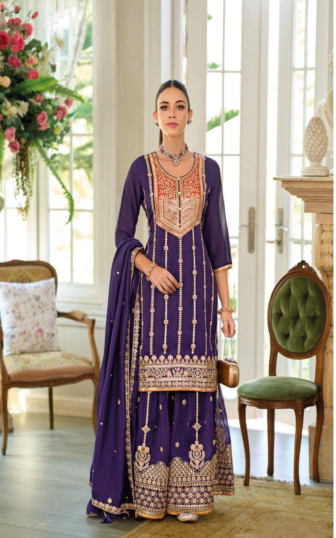 Pure Chinon Designer Sharara Party Wear Suit