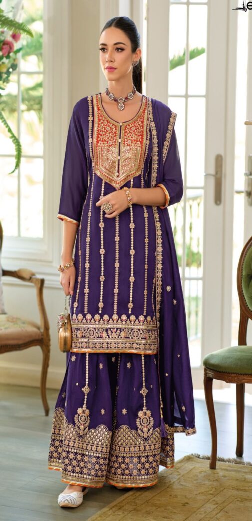 Pure Chinon Designer Sharara Party Wear Suit