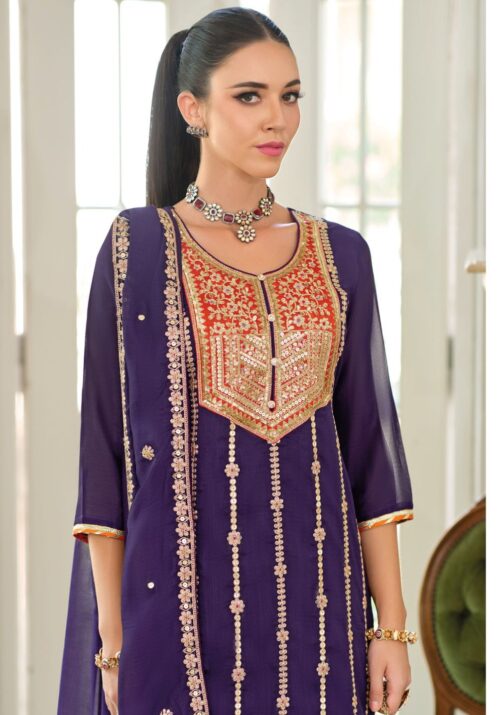 Pure Chinon Designer Sharara Party Wear Suit - Image 3