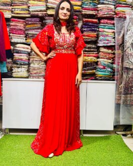 Designer Pure Chinon Bandhni Gown