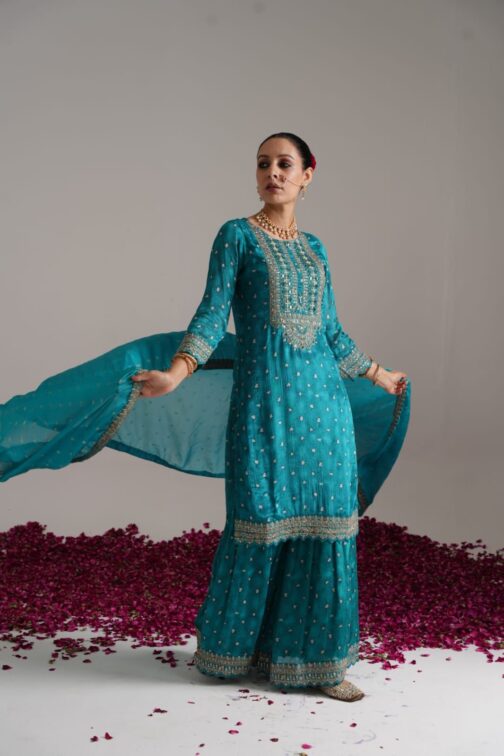 Designer Pure Chinon Sharara Set