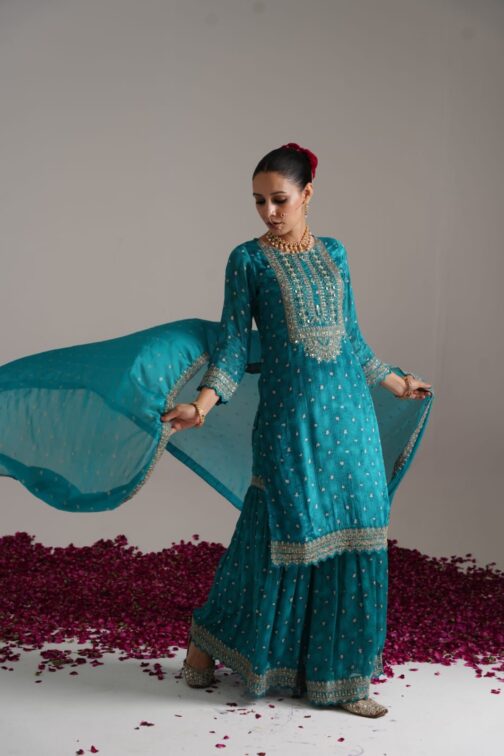 Designer Pure Chinon Sharara Set