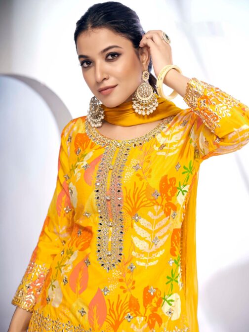 Mustard Premium Pure Chinon Sharara Suit