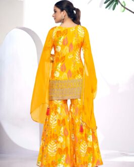 Mustard Premium Pure Chinon Sharara Suit