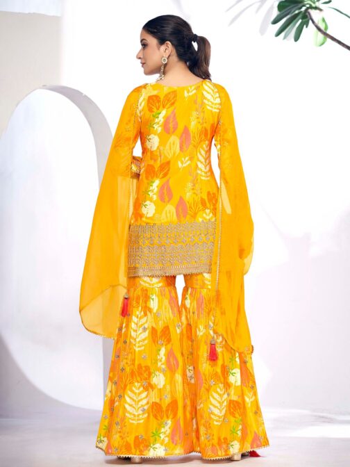 Mustard Premium Pure Chinon Sharara Suit