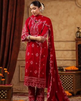 Designer Pakistani Velvet Suit Set in Hot Pink