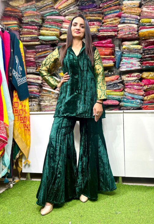 Designer Indo Western Crush Velvet Sharara Coord Set