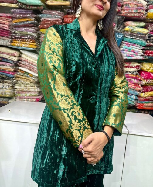 Designer Indo Western Crush Velvet Sharara Coord Set