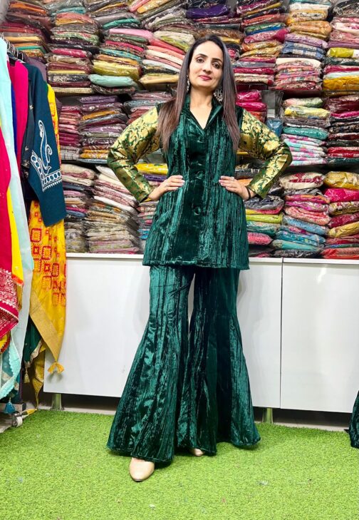 Designer Indo Western Crush Velvet Sharara Coord Set