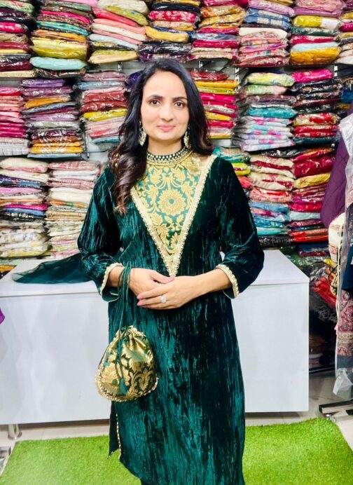 Designer Velvet Suit with Potli