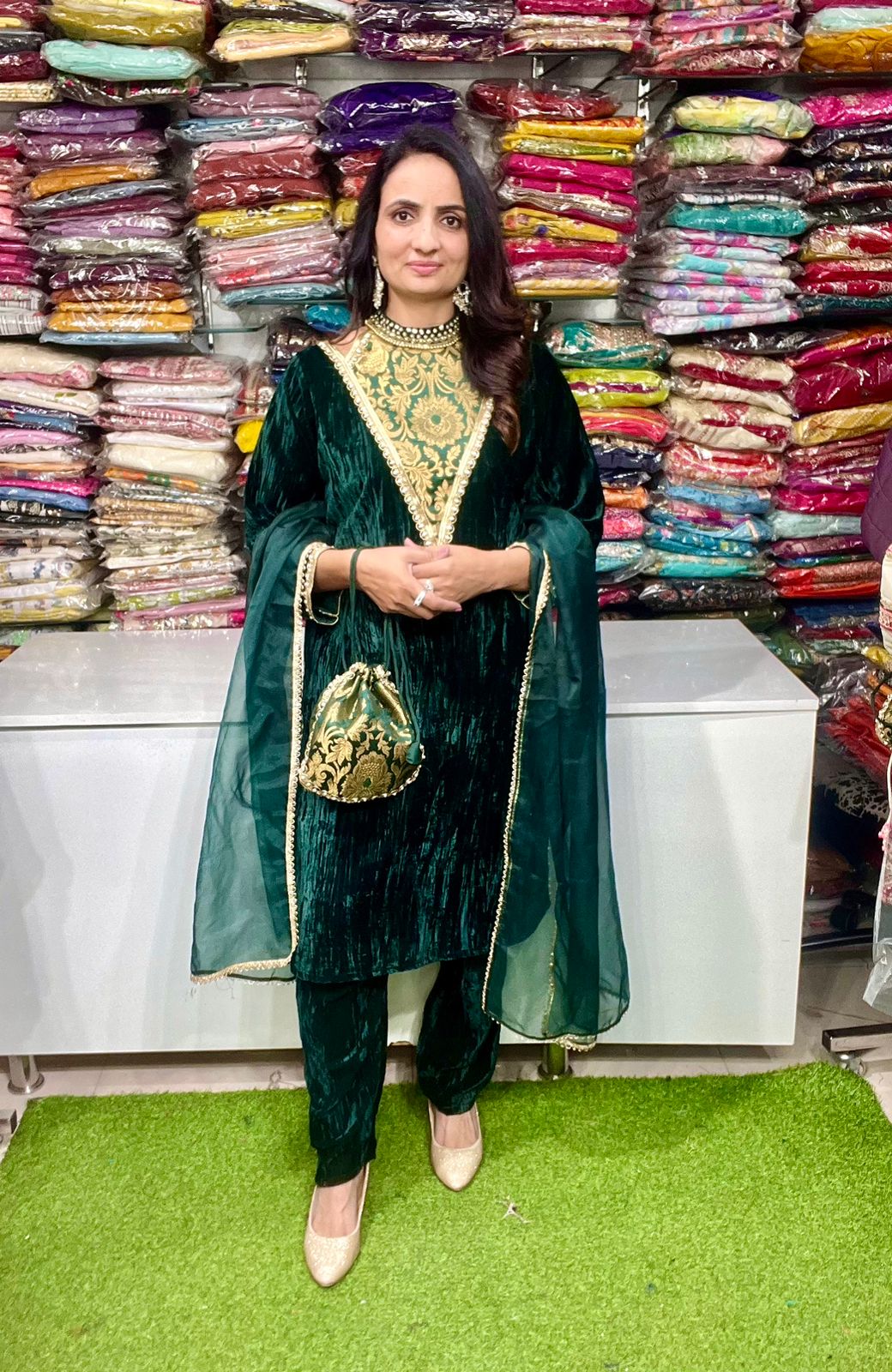 Designer Velvet Suit with Potli