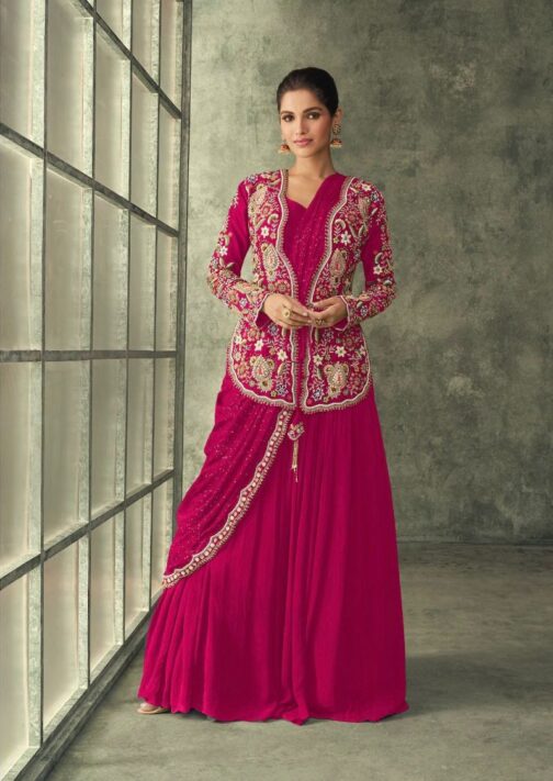 Indo Western Pink Stitched Saree Gown with Jacket