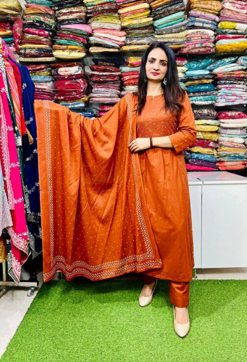 Pure Mal Cotton Designer Anarkali Set