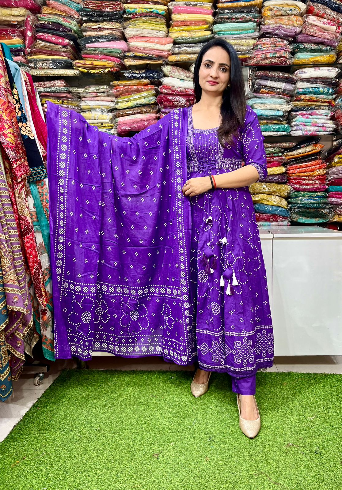 Designer Purple Cotton Anarkali Set