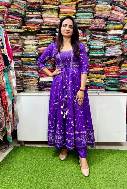 Designer Purple Cotton Anarkali Set