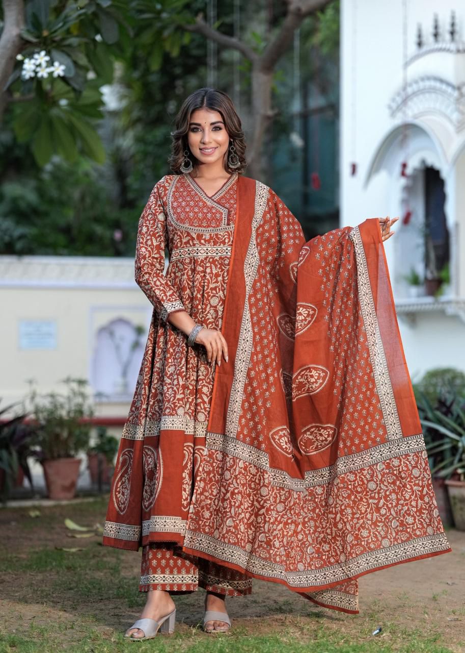 Designer Cotton Anarkali Set