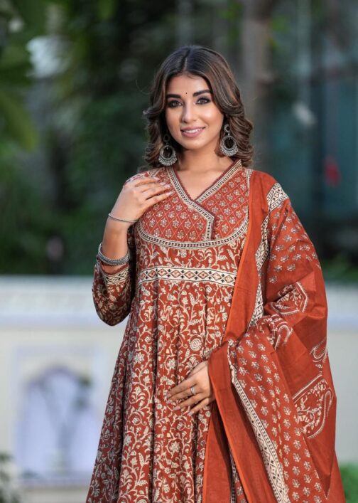 Designer Cotton Anarkali Set
