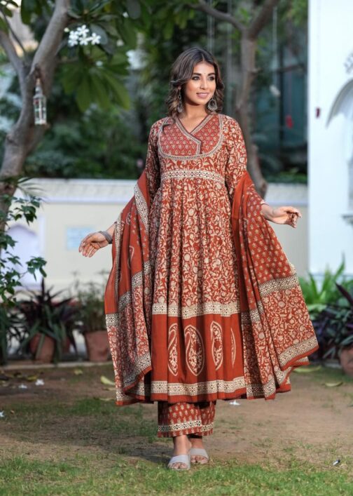 Designer Cotton Anarkali Set