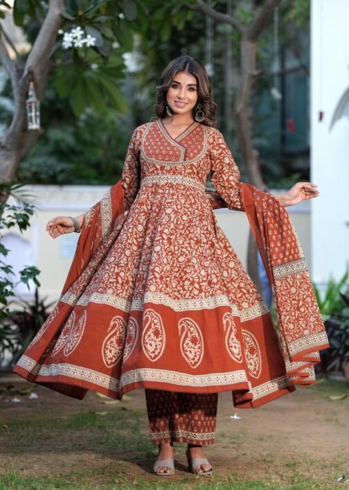 Designer Cotton Anarkali Set