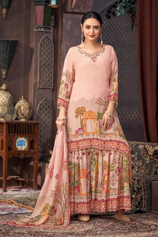 Pure Crape Designer Sharara Suit Set