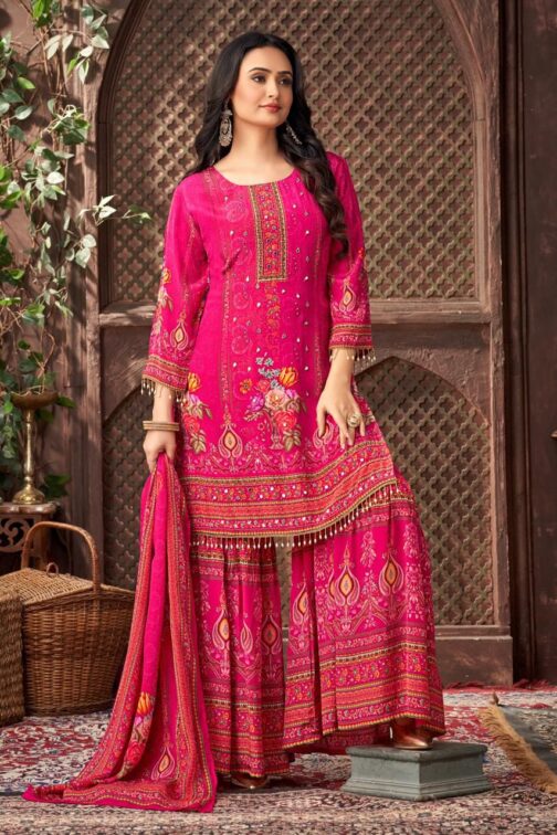 Pink Crape Sharara Suit Set