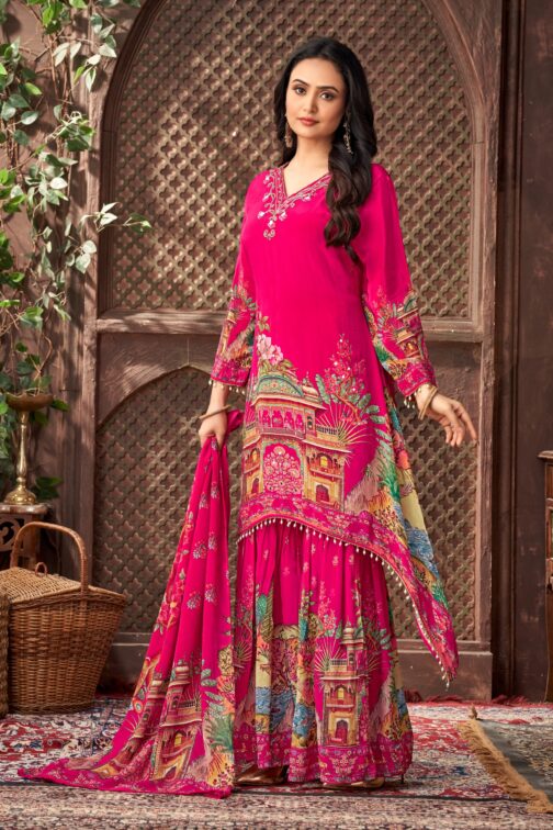 Designer C Cut Pink Sharara Set