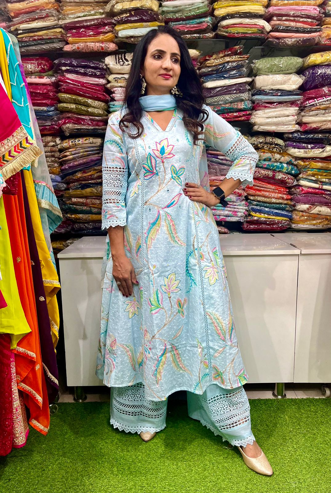 Designer Cotton Anarkali Set