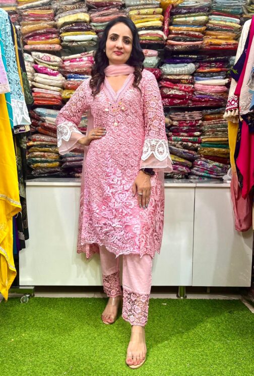 Designer Baby Pink Pakistani Suit Set on Crochet