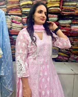 Beautiful Mal Cotton Designer Pink Anarkali