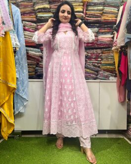 Beautiful Mal Cotton Designer Pink Anarkali
