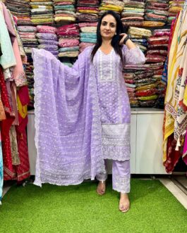 Pure Mal Cotton Embroidered Suit Set