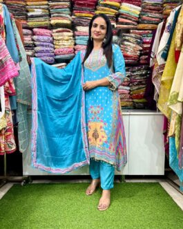 Pure Crape C-Cut Suit Set in Blue