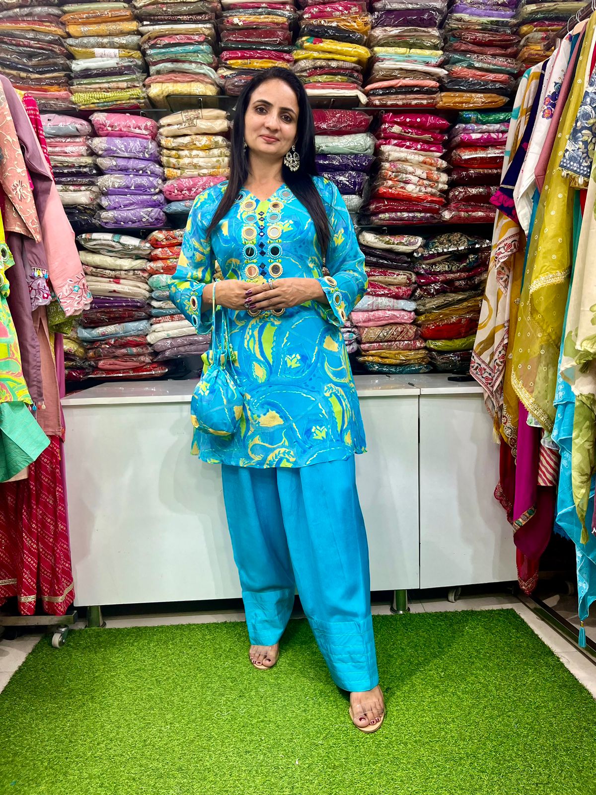 Designer Blue Coord Set with Farshi Salwar