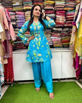 Designer Blue Coord Set with Farshi Salwar