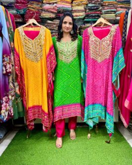Designer Bandhej Print Embroidered Kaftan Set