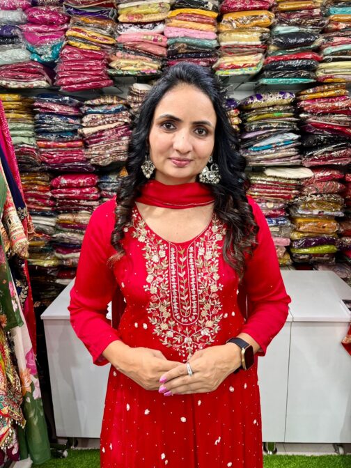 Designer Pure Chinon Embroidered Anarkali Set